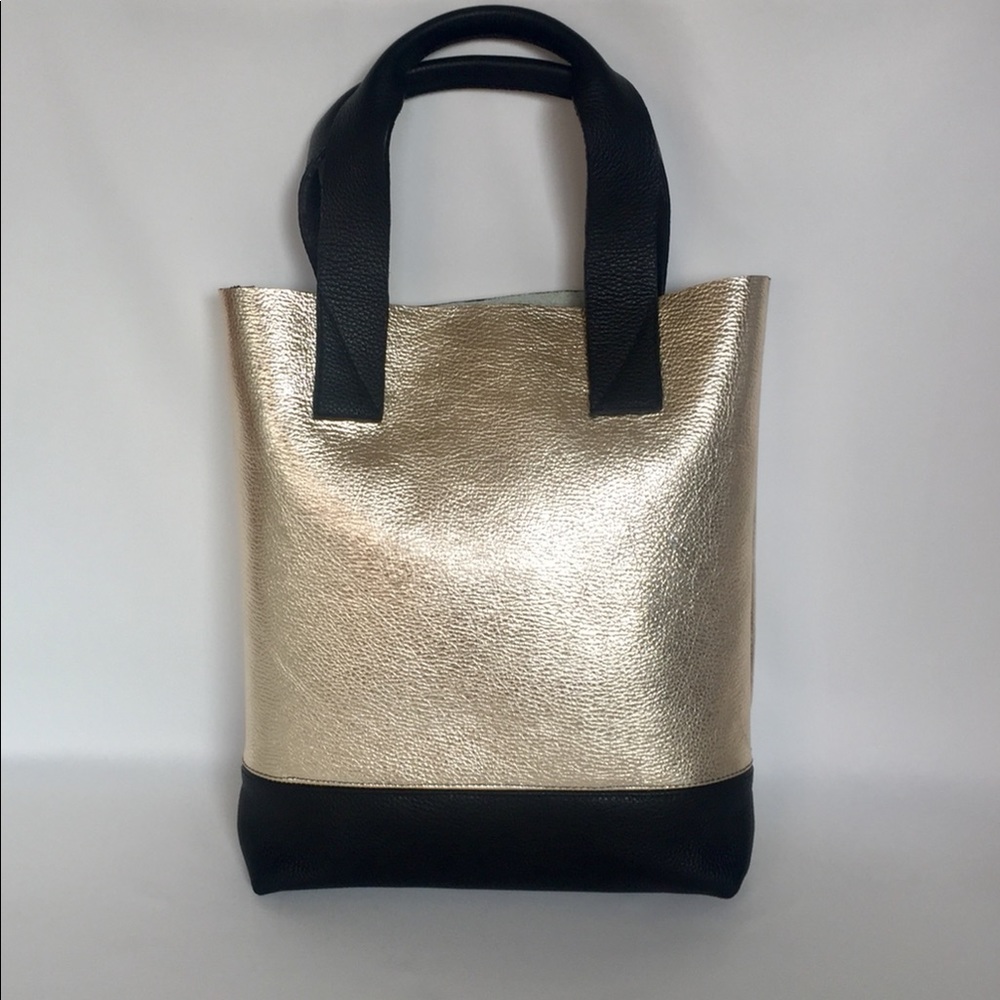 Leather gold and black tote bag